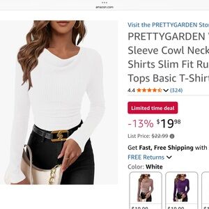 PRETTYGARDEN Women's White Long Sleeve Cowl Neck Top